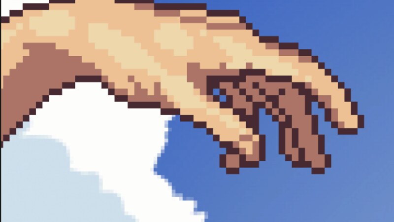 La Divina Connessione — the reaching hand and the clouds, inspired by the Creation of Adam